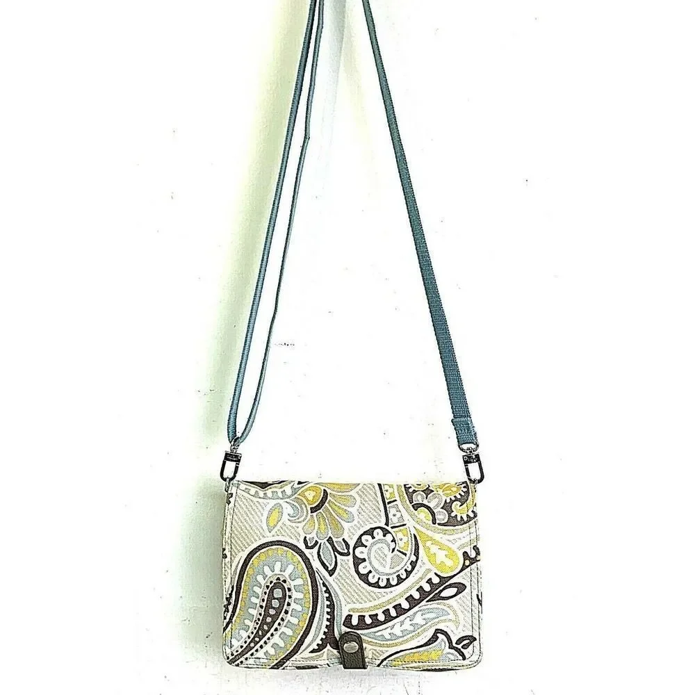 THIRTY-ONE BLUE COLORFUL PAISLEY COTTON FLAP X-BODY SHOULDER BAG HANDBAG PURSE